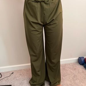 wide leg flare green pants